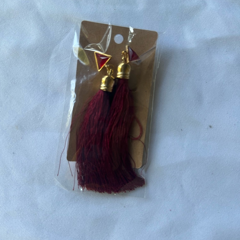 Elegant Gold and Red Tassel Earrings